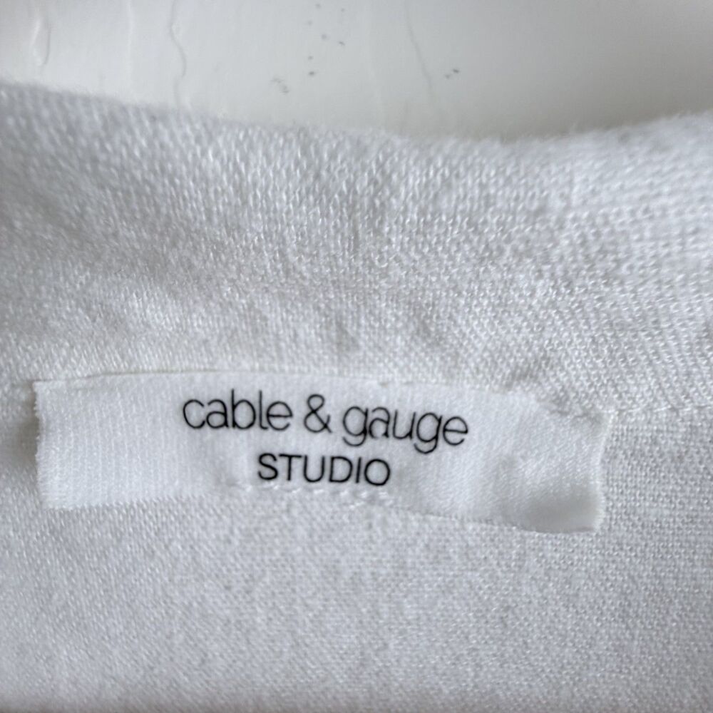 cable & gauge v neck linen blend coastal grandmother beach 1x white women's top - Picture 7 of 8